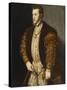 Portrait of King Philip II of Spain, in Gold-Embroidered Costume with Order of the Golden Fleece-Titian (Tiziano Vecelli)-Stretched Canvas