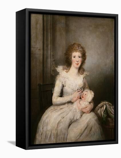 Portrait of Lady Boynton, Seated in White Costume with Her Child, in an Interior-Vincente Carducho-Framed Stretched Canvas