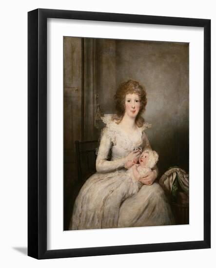 Portrait of Lady Boynton, Seated in White Costume with Her Child, in an Interior-Vincente Carducho-Framed Giclee Print