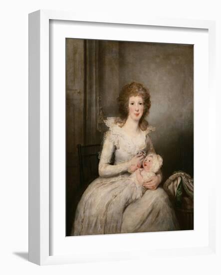 Portrait of Lady Boynton, Seated in White Costume with Her Child, in an Interior-Vincente Carducho-Framed Giclee Print