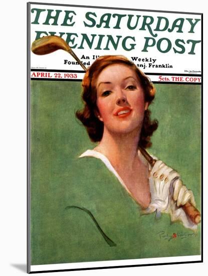 "Portrait of Lady Golfer," Saturday Evening Post Cover, April 22, 1933-Penrhyn Stanlaws-Mounted Giclee Print