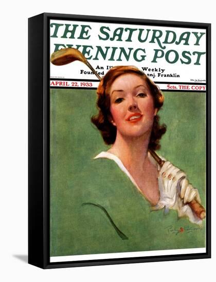 "Portrait of Lady Golfer," Saturday Evening Post Cover, April 22, 1933-Penrhyn Stanlaws-Framed Stretched Canvas