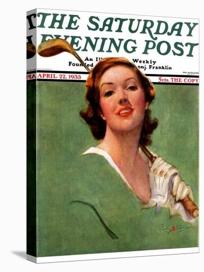 "Portrait of Lady Golfer," Saturday Evening Post Cover, April 22, 1933-Penrhyn Stanlaws-Stretched Canvas