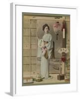 Portrait of Lady in Kimono with Fan-null-Framed Photographic Print