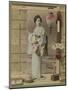 Portrait of Lady in Kimono with Fan-null-Mounted Photographic Print