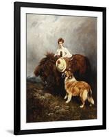 Portrait of Lady Margaret Douglas-Home with a Shetland Pony and a Collie-John Emms-Framed Premium Giclee Print
