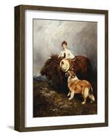 Portrait of Lady Margaret Douglas-Home with a Shetland Pony and a Collie-John Emms-Framed Giclee Print