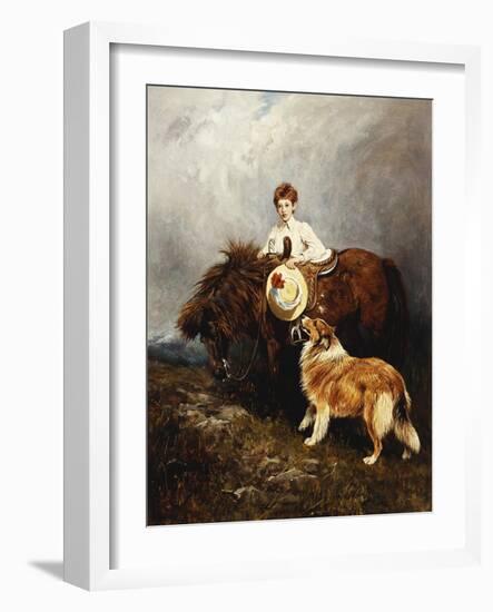 Portrait of Lady Margaret Douglas-Home with a Shetland Pony and a Collie-John Emms-Framed Giclee Print