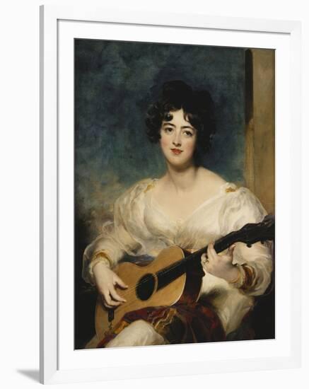 Portrait of Lady Wallscourt, a Striped Scarf Across Her Knees, Playing a Guitar-Sir Thomas Lawrence-Framed Giclee Print