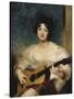 Portrait of Lady Wallscourt, a Striped Scarf Across Her Knees, Playing a Guitar-Sir Thomas Lawrence-Stretched Canvas