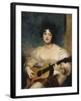 Portrait of Lady Wallscourt, a Striped Scarf Across Her Knees, Playing a Guitar-Sir Thomas Lawrence-Framed Giclee Print