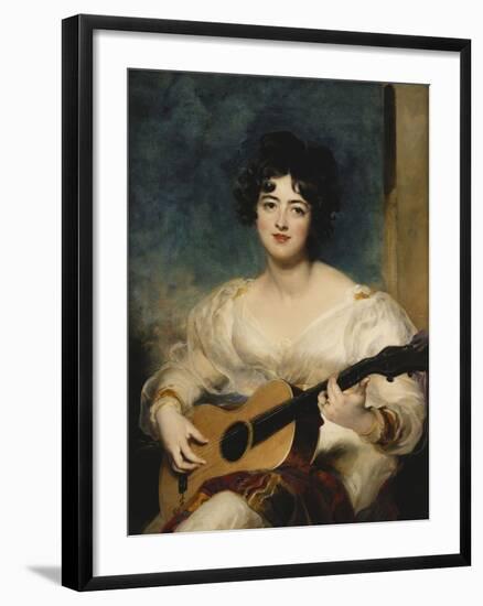 Portrait of Lady Wallscourt, a Striped Scarf Across Her Knees, Playing a Guitar-Sir Thomas Lawrence-Framed Giclee Print