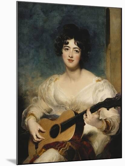 Portrait of Lady Wallscourt, a Striped Scarf Across Her Knees, Playing a Guitar-Sir Thomas Lawrence-Mounted Giclee Print