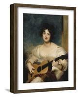 Portrait of Lady Wallscourt, a Striped Scarf Across Her Knees, Playing a Guitar-Sir Thomas Lawrence-Framed Giclee Print