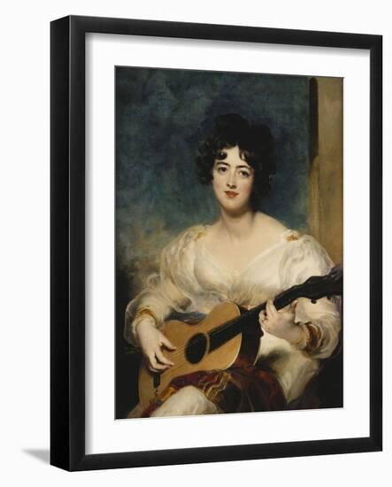 Portrait of Lady Wallscourt, a Striped Scarf Across Her Knees, Playing a Guitar-Sir Thomas Lawrence-Framed Giclee Print