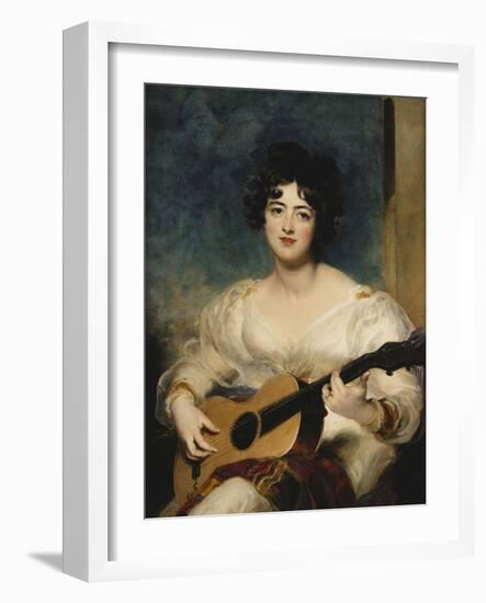 Portrait of Lady Wallscourt, a Striped Scarf Across Her Knees, Playing a Guitar-Sir Thomas Lawrence-Framed Giclee Print