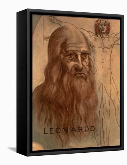 Portrait of Leonardo Da Vinci (With His "Vitruvian Man")-null-Framed Stretched Canvas