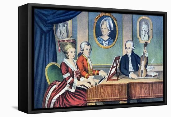 Portrait of Leopold Mozart and His Children, Wolfgang Amadeus and Maria Anna 1780-81-null-Framed Stretched Canvas