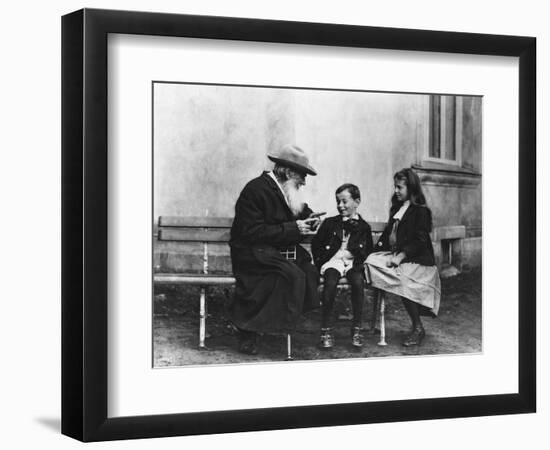 Portrait of Lev Nikolaevich Tolstoy with His Grandchildren-null-Framed Premium Giclee Print