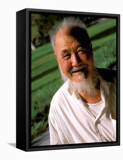 Portrait of Local Old Man, Beijing, China-Bill Bachmann-Framed Stretched Canvas