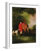 Portrait of Lord Lismore in a Hunting Coat with His Bay Hunter and a Hound, in a Landscape, a…-John E. Ferneley-Framed Giclee Print