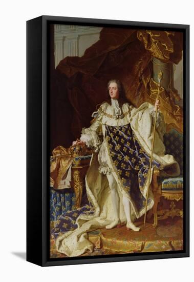 Portrait of Louis XV (1715-74) in His Coronation Robes, 1730-Hyacinthe Rigaud-Framed Stretched Canvas