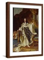 Portrait of Louis XV (1715-74) in His Coronation Robes, 1730-Hyacinthe Rigaud-Framed Giclee Print