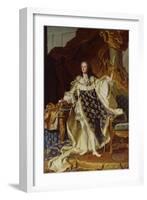 Portrait of Louis XV (1715-74) in His Coronation Robes, 1730-Hyacinthe Rigaud-Framed Giclee Print