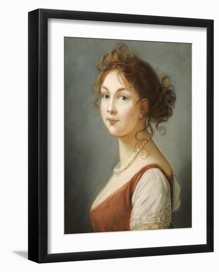 Portrait of Louisa, Queen of Prussia, Bust Length in a Terracotta Dress with White a Pearl Necklace-Elisabeth Louise Vigee-LeBrun-Framed Giclee Print