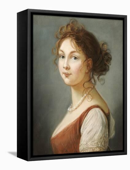 Portrait of Louisa, Queen of Prussia, Bust Length in a Terracotta Dress with White a Pearl Necklace-Elisabeth Louise Vigee-LeBrun-Framed Stretched Canvas