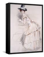 Portrait of Madame Helleu Leaning on a Table-Paul Cesar Helleu-Framed Stretched Canvas