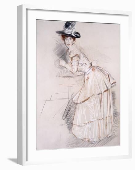 Portrait of Madame Helleu Leaning on a Table-Paul Cesar Helleu-Framed Giclee Print