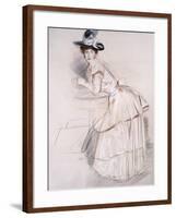 Portrait of Madame Helleu Leaning on a Table-Paul Cesar Helleu-Framed Giclee Print