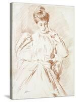 Portrait of Madame Helleu, Reading-Paul Cesar Helleu-Stretched Canvas