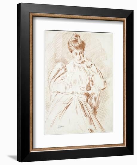Portrait of Madame Helleu, Reading-Paul Cesar Helleu-Framed Giclee Print
