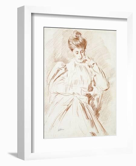 Portrait of Madame Helleu, Reading-Paul Cesar Helleu-Framed Giclee Print