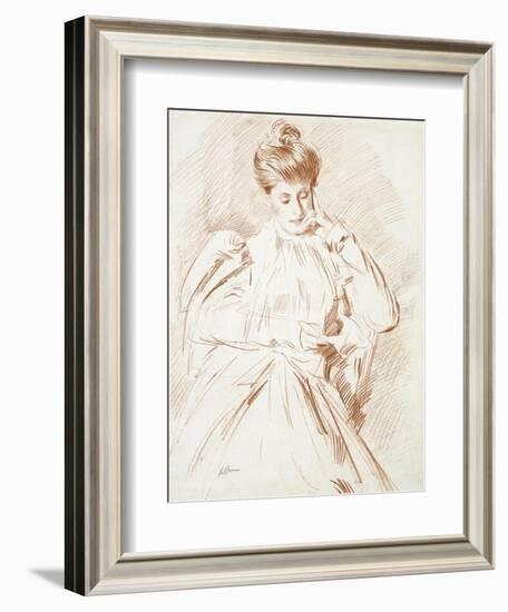 Portrait of Madame Helleu, Reading-Paul Cesar Helleu-Framed Giclee Print