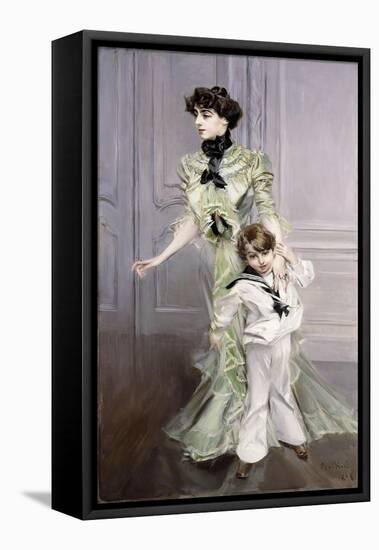 Portrait of Madame Hugo, and Her Son, 1924-Giovanni Boldini-Framed Stretched Canvas