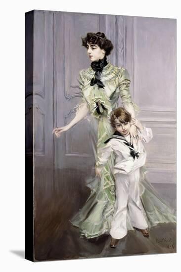 Portrait of Madame Hugo, and Her Son, 1924-Giovanni Boldini-Stretched Canvas