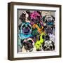 Portrait of Many Pugs. Composition in a Bright Coloring Pop Art Style. Humor Card, T-Shirt Composit-null-Framed Art Print