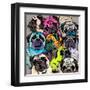 Portrait of Many Pugs. Composition in a Bright Coloring Pop Art Style. Humor Card, T-Shirt Composit-null-Framed Art Print