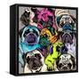 Portrait of Many Pugs. Composition in a Bright Coloring Pop Art Style. Humor Card, T-Shirt Composit-null-Framed Stretched Canvas