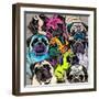 Portrait of Many Pugs. Composition in a Bright Coloring Pop Art Style. Humor Card, T-Shirt Composit-null-Framed Art Print