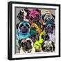 Portrait of Many Pugs. Composition in a Bright Coloring Pop Art Style. Humor Card, T-Shirt Composit-null-Framed Art Print