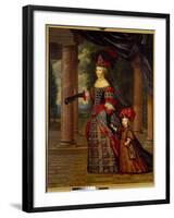 Portrait of Marie Therese of Austria, Queen of France (1638 - 1683) and the Great Dolphin. Painting-Pierre Mignard-Framed Giclee Print