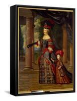Portrait of Marie Therese of Austria, Queen of France (1638 - 1683) and the Great Dolphin. Painting-Pierre Mignard-Framed Stretched Canvas