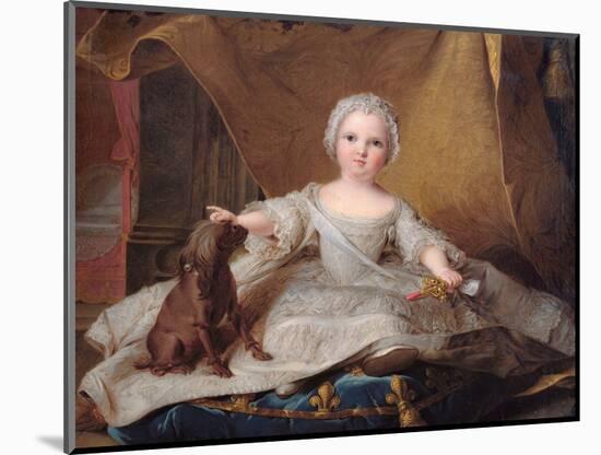 Portrait of Marie-Zephyrine (1750-55) of France with Her Dog, 1751 (Oil on Panel)-Jean-Marc Nattier-Mounted Premium Giclee Print