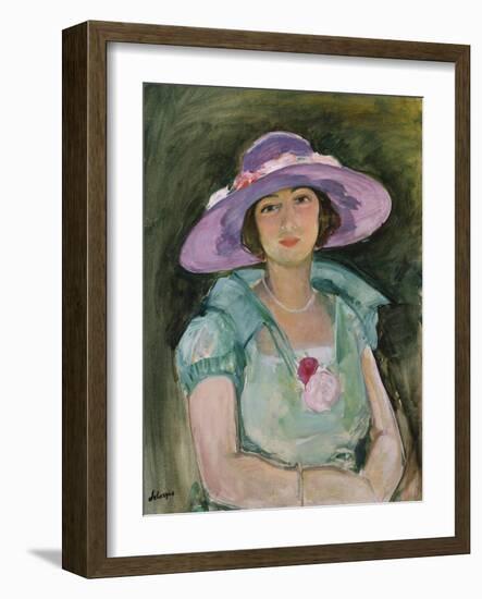 Portrait of Marthe Lebasque in a Purple Hat, 1925-26-Henri Lebasque-Framed Giclee Print