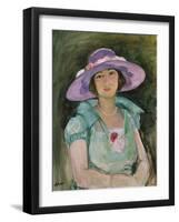 Portrait of Marthe Lebasque in a Purple Hat, 1925-26-Henri Lebasque-Framed Giclee Print