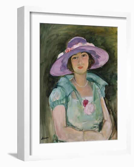 Portrait of Marthe Lebasque in a Purple Hat, 1925-26-Henri Lebasque-Framed Giclee Print